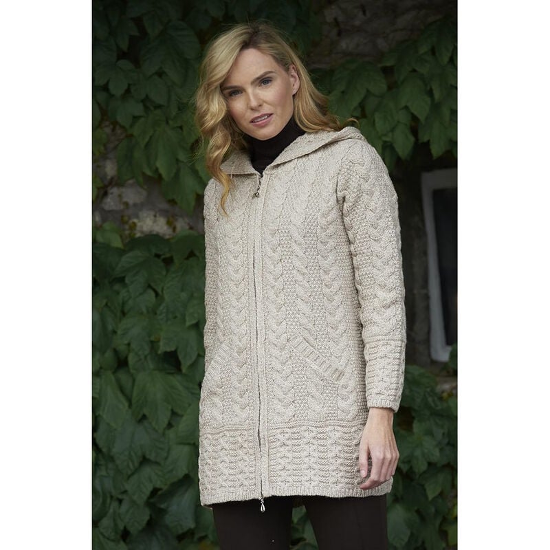Women's Irish Cable Knitted Hooded Zip Coat